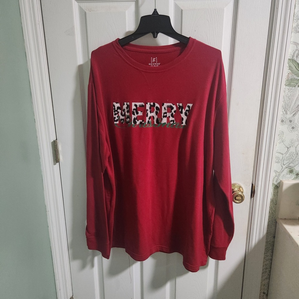 George Red Merry Christmas Leopard Print Long Sleeve Sweatshirt 3XL Holiday
